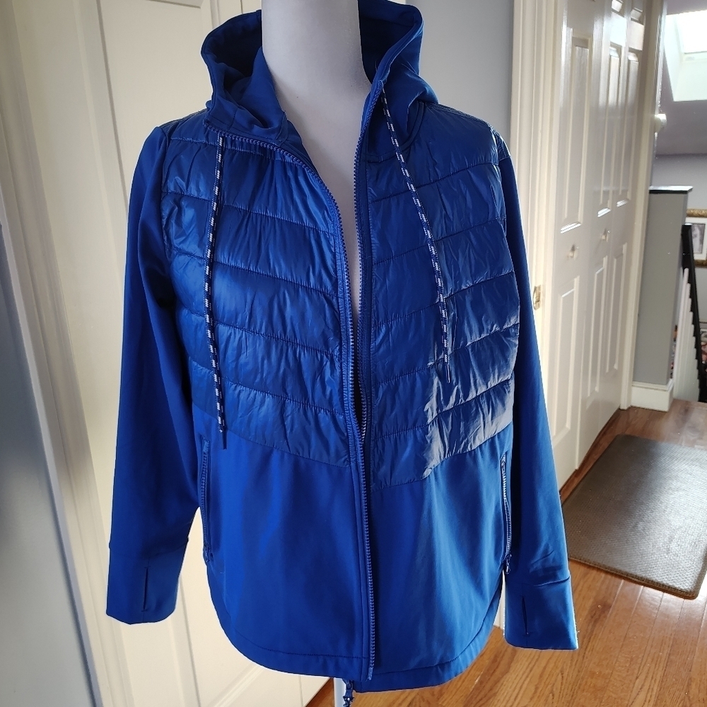 Lou & Grey Chevron Hooded Puffer Jacket Cobalt Blue M - Picture 11 of 13
